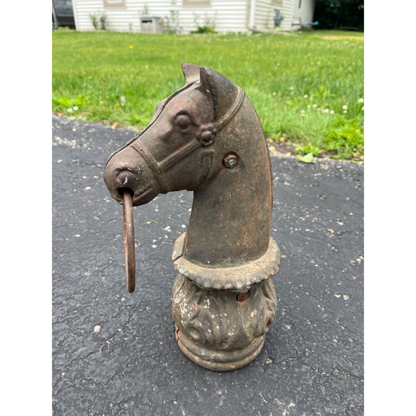 Antique Cast Iron Horse Head Hitching Post Finial Original Primitive Farm Stable Architectural