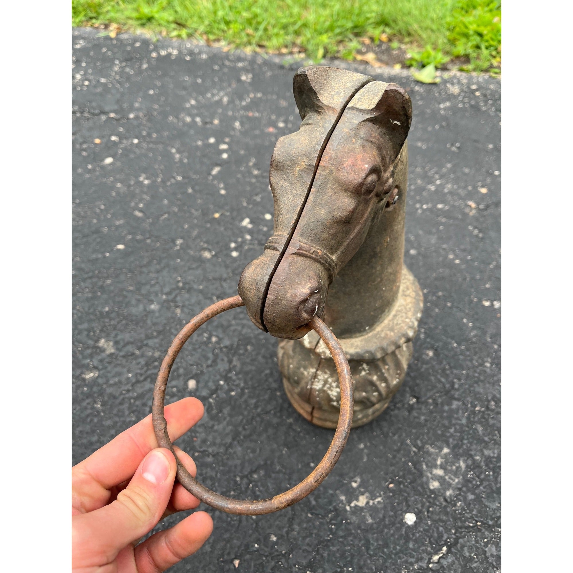 Antique Cast Iron Horse Head Hitching Post Finial Original Primitive Farm Stable Architectural