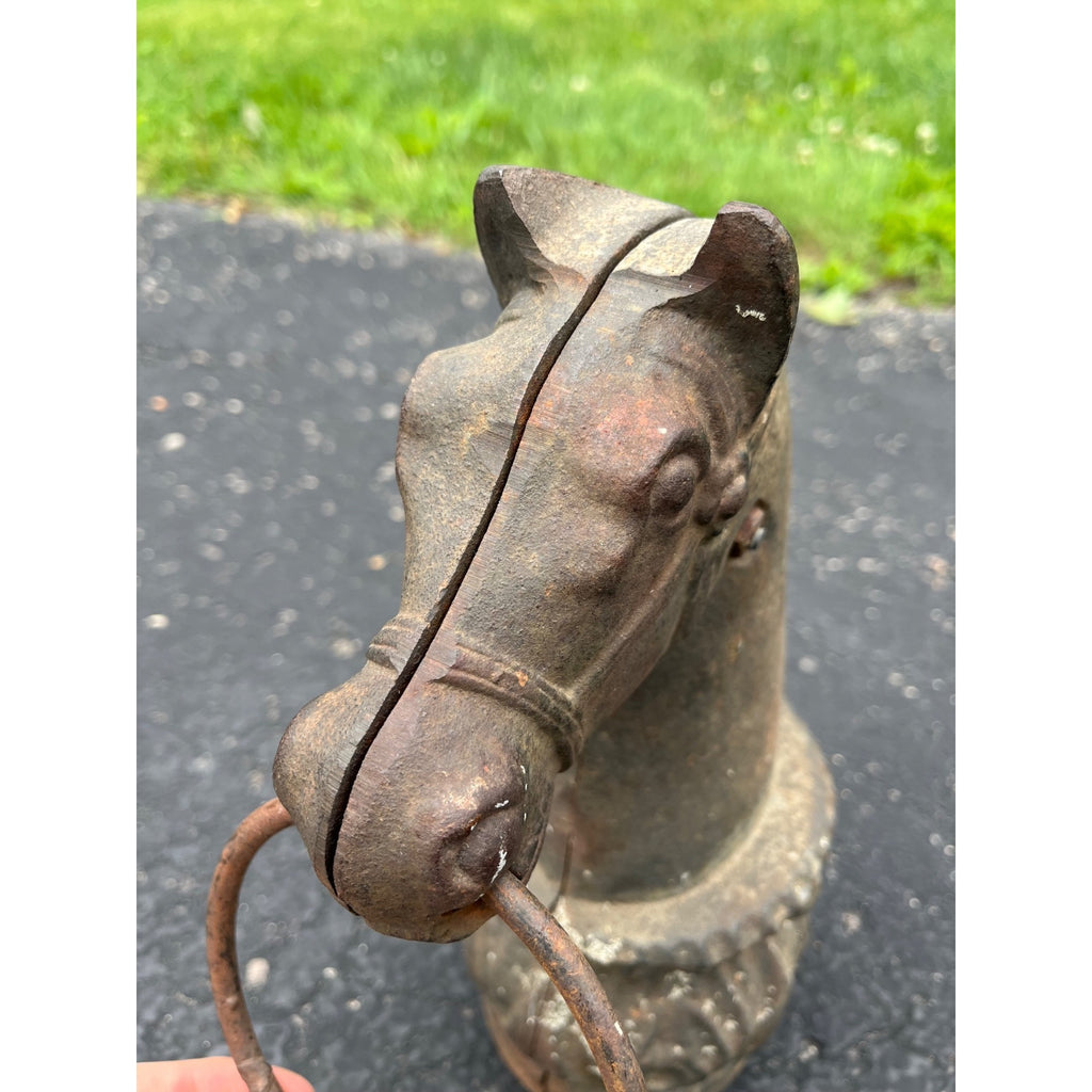 Antique Cast Iron Horse Head Hitching Post Finial Original Primitive Farm Stable Architectural