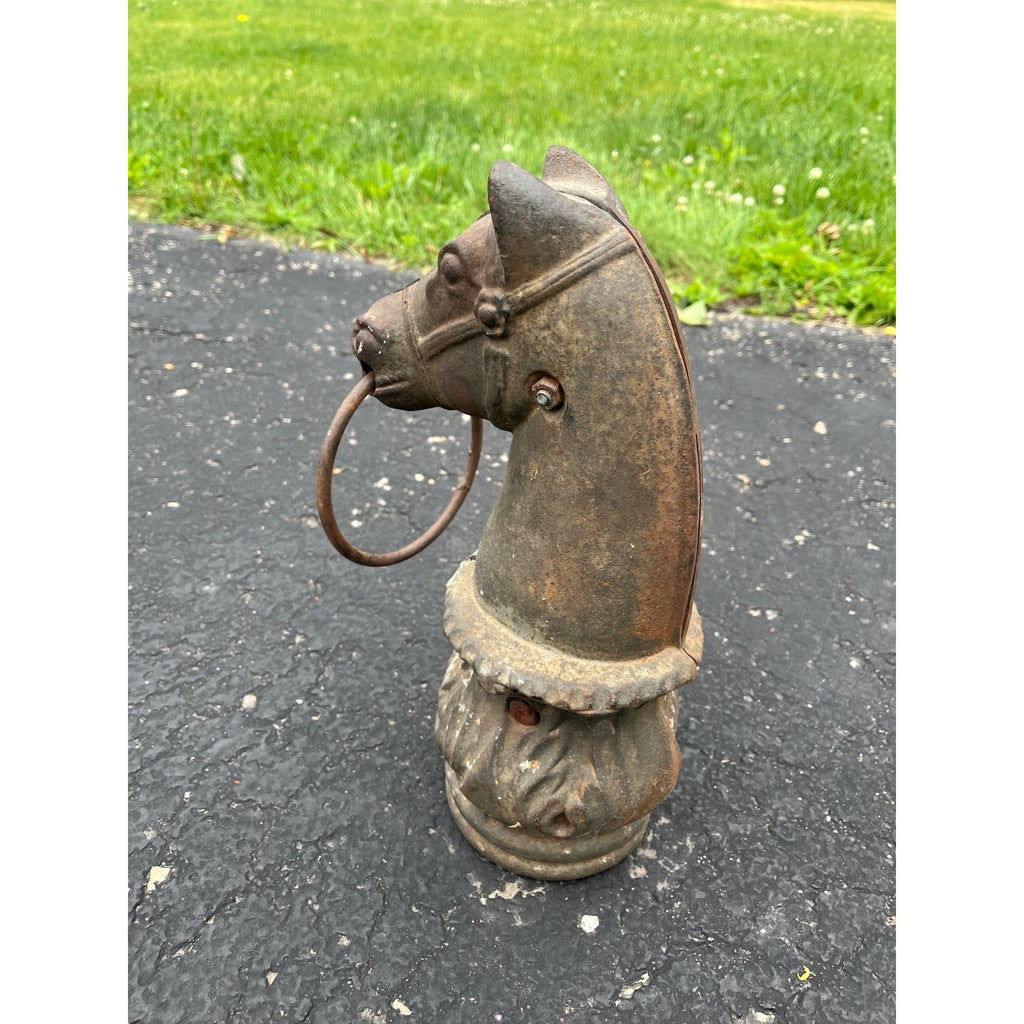 Antique Cast Iron Horse Head Hitching Post Finial Original Primitive Farm Stable Architectural