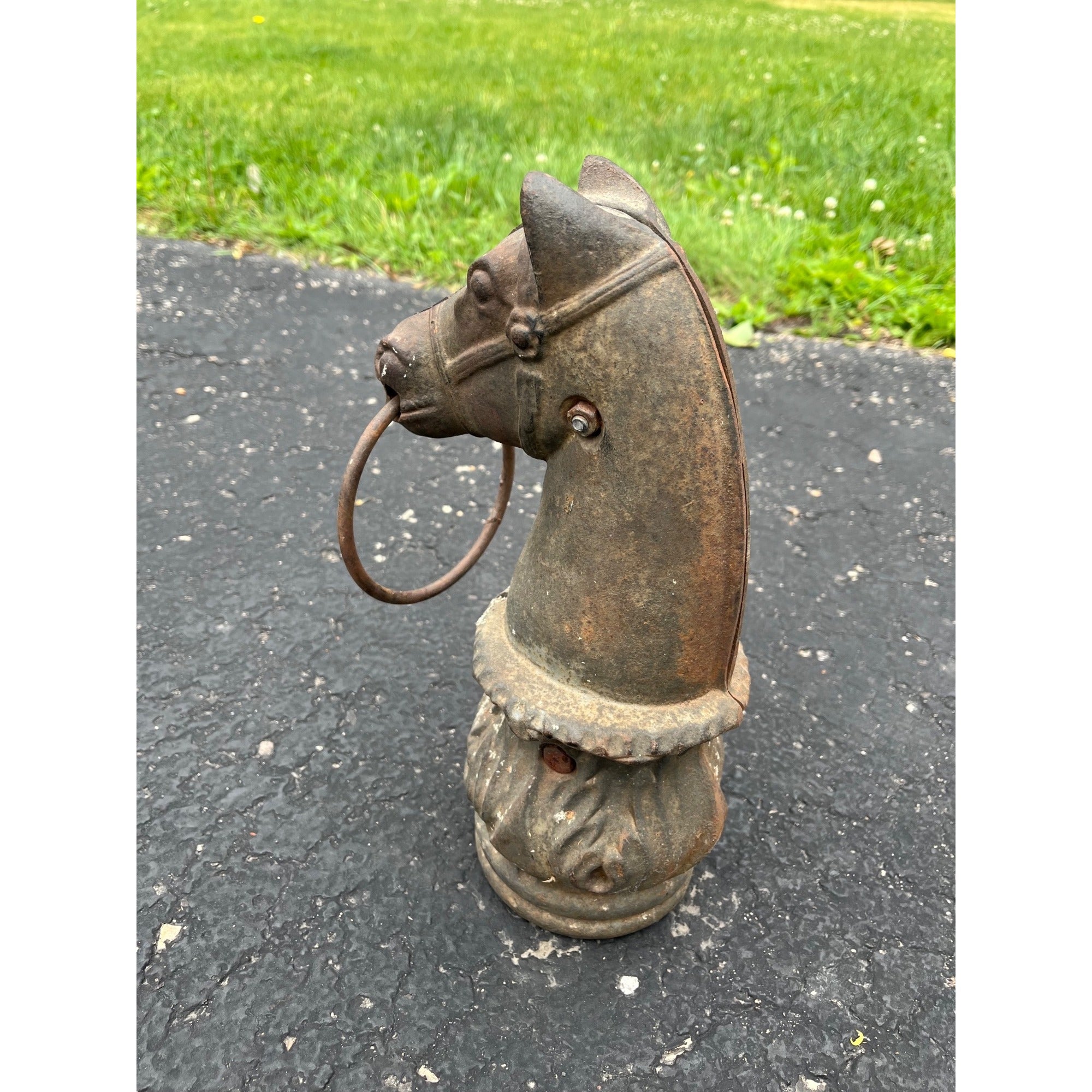 Antique Cast Iron Horse Head Hitching Post Finial Original Primitive Farm Stable Architectural