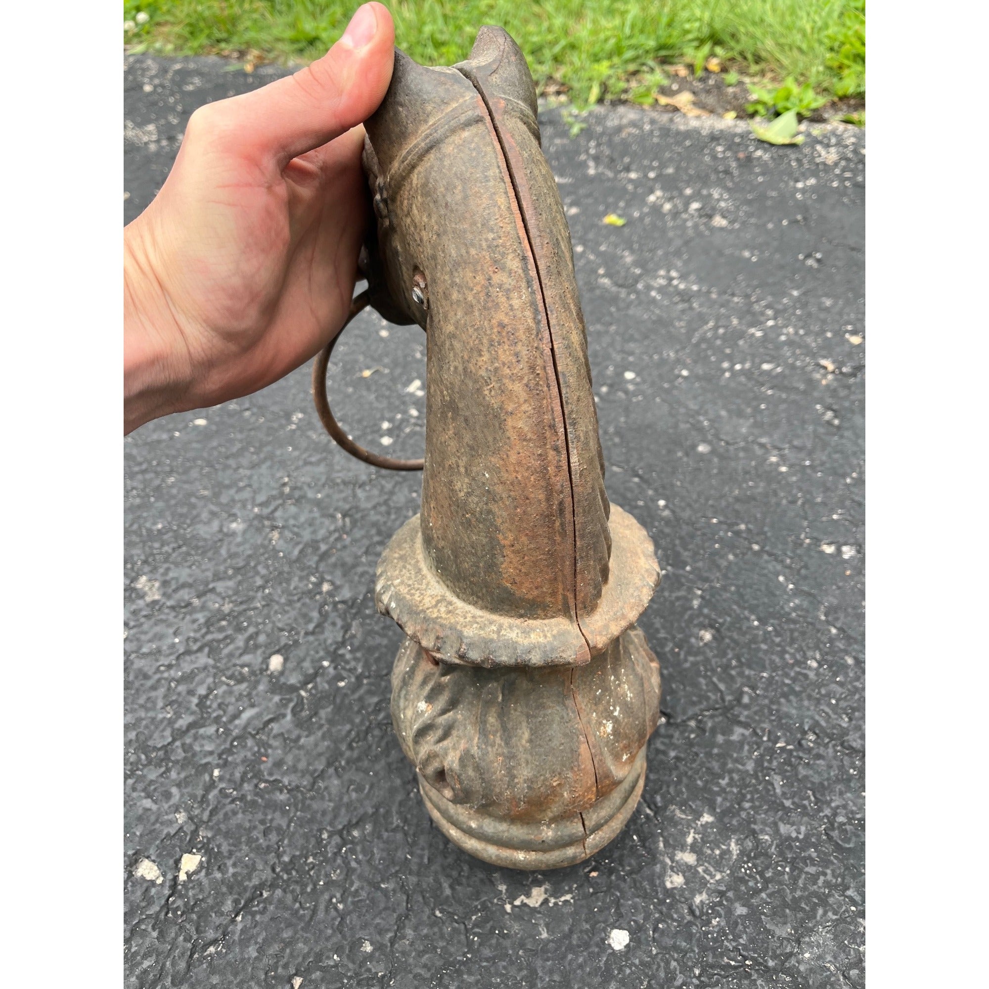 Antique Cast Iron Horse Head Hitching Post Finial Original Primitive Farm Stable Architectural