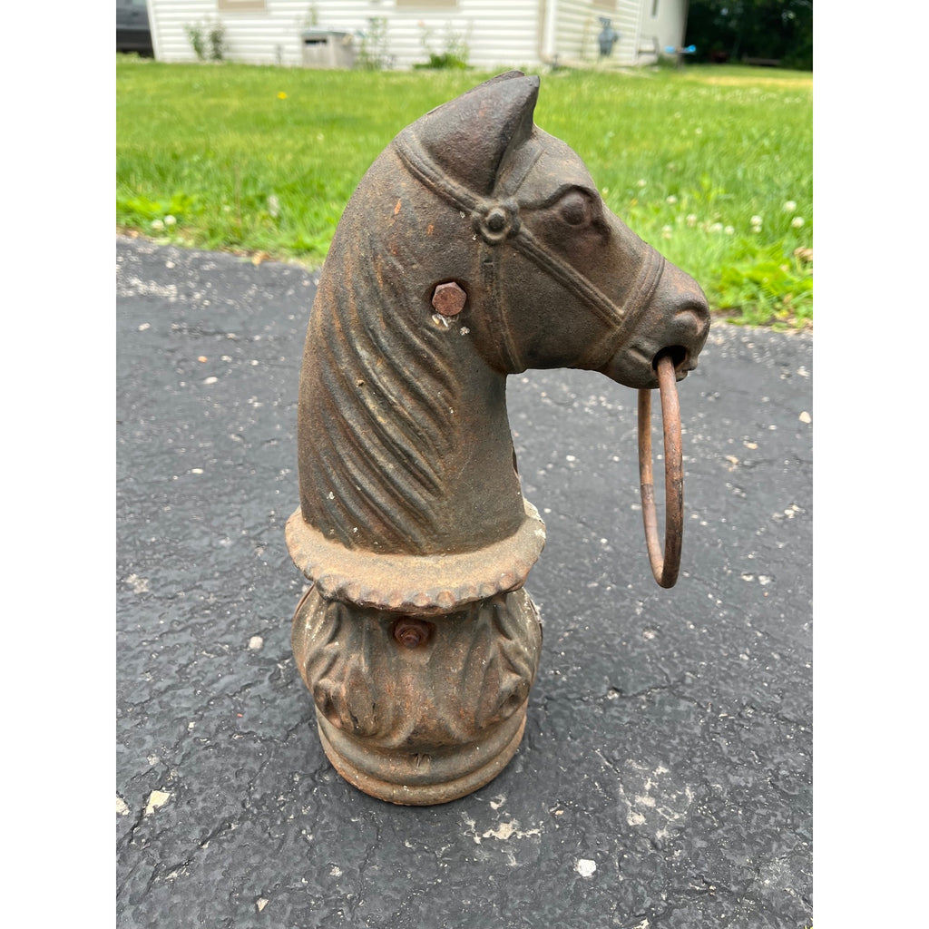Antique Cast Iron Horse Head Hitching Post Finial Original Primitive Farm Stable Architectural