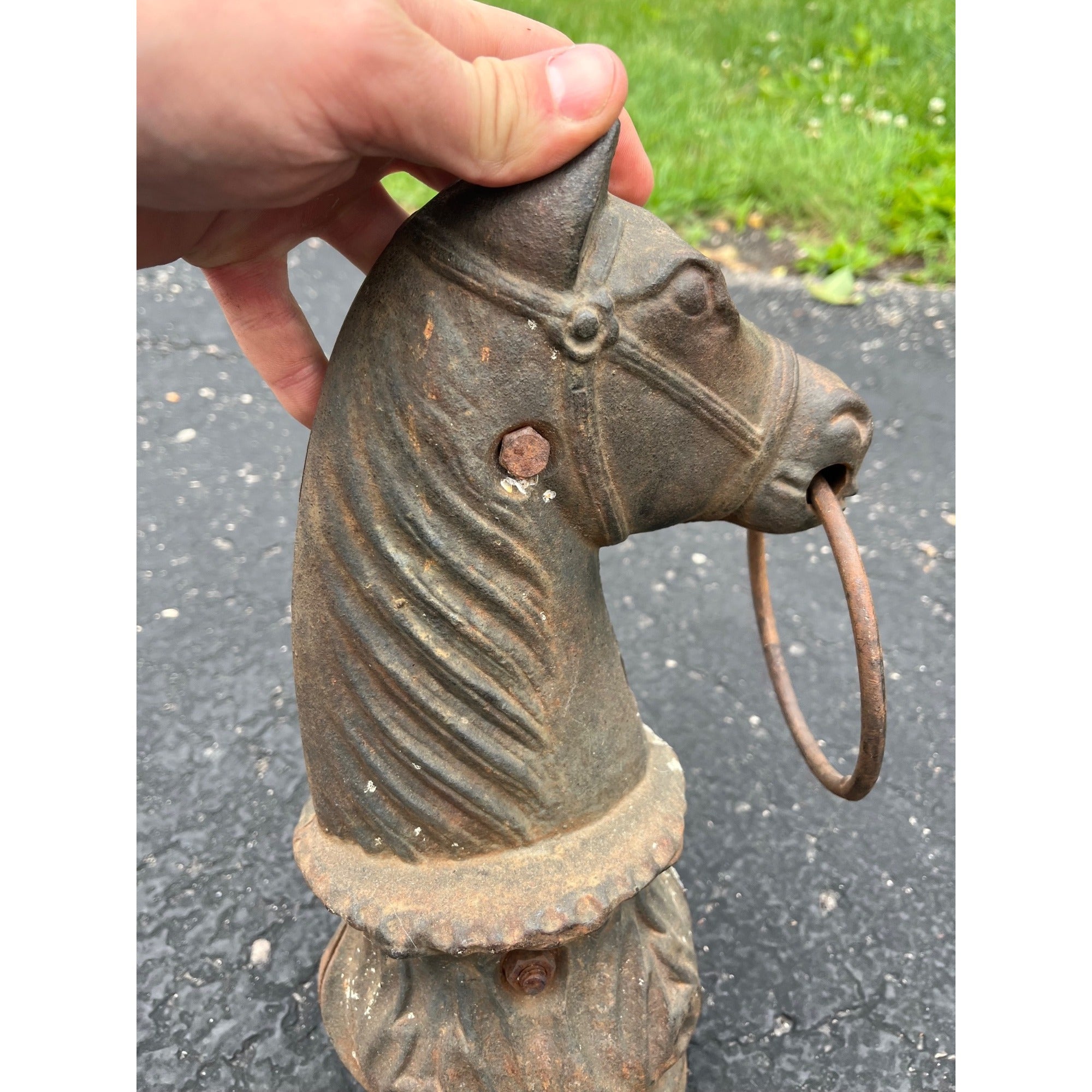 Antique Cast Iron Horse Head Hitching Post Finial Original Primitive Farm Stable Architectural
