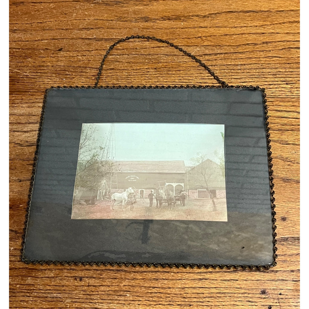 Vintage c1906 Sugar Creek Wisconsin Farm Hess Bros Chain-Framed Photo Horse Barn