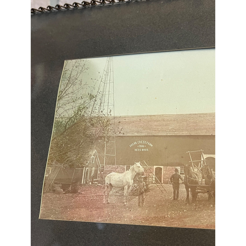 Vintage c1906 Sugar Creek Wisconsin Farm Hess Bros Chain-Framed Photo Horse Barn