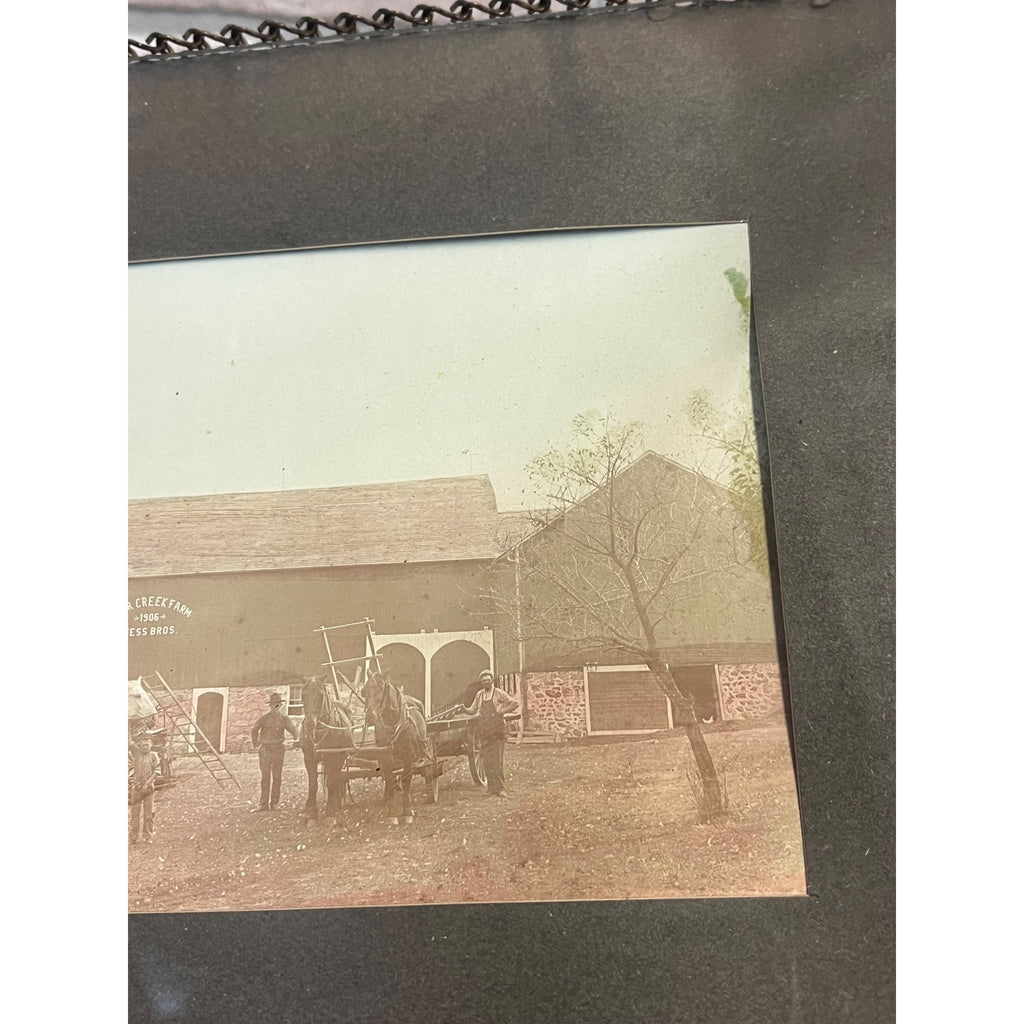 Vintage c1906 Sugar Creek Wisconsin Farm Hess Bros Chain-Framed Photo Horse Barn