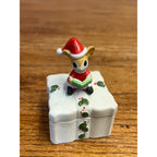 Vintage Lefton Merry Mouse Christmas Porcelain Square Lidded Trinket Dish #02787