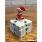 Vintage Lefton Merry Mouse Christmas Porcelain Square Lidded Trinket Dish #02787