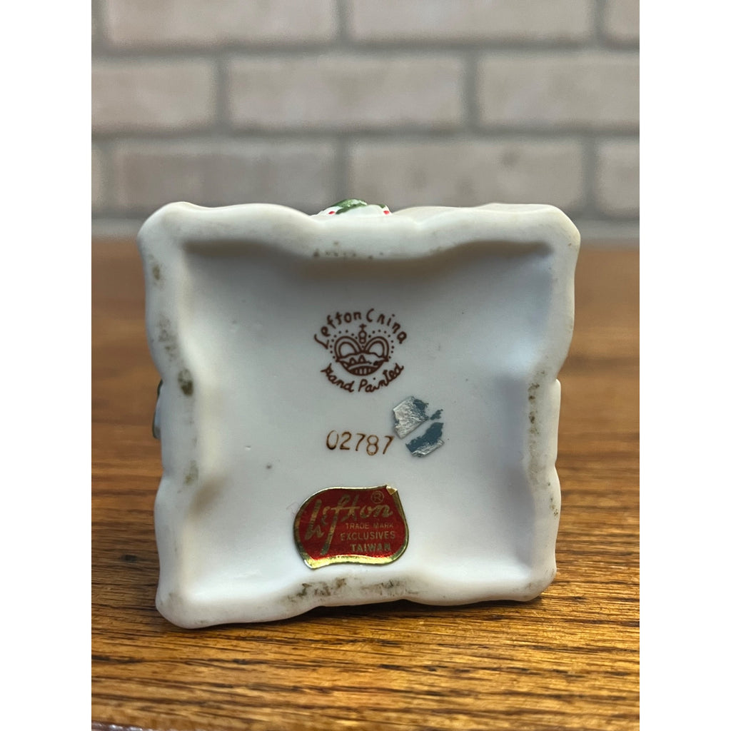 Vintage Lefton Merry Mouse Christmas Porcelain Square Lidded Trinket Dish #02787