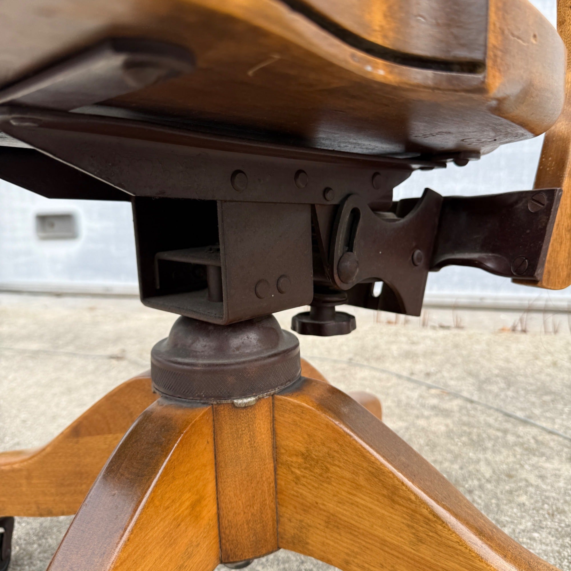 Antique Industrial Office Chair Wooden Excellent