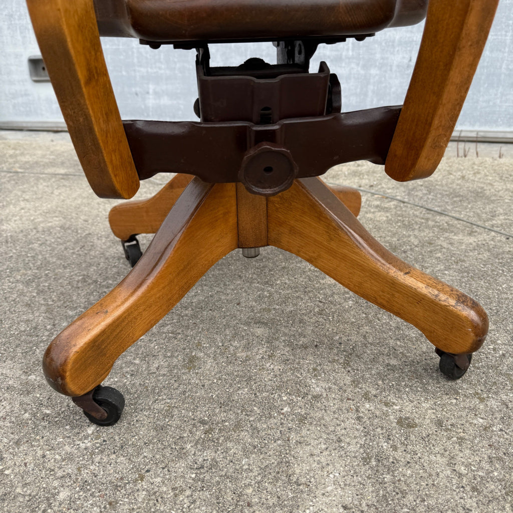 Antique Industrial Office Chair Wooden Excellent