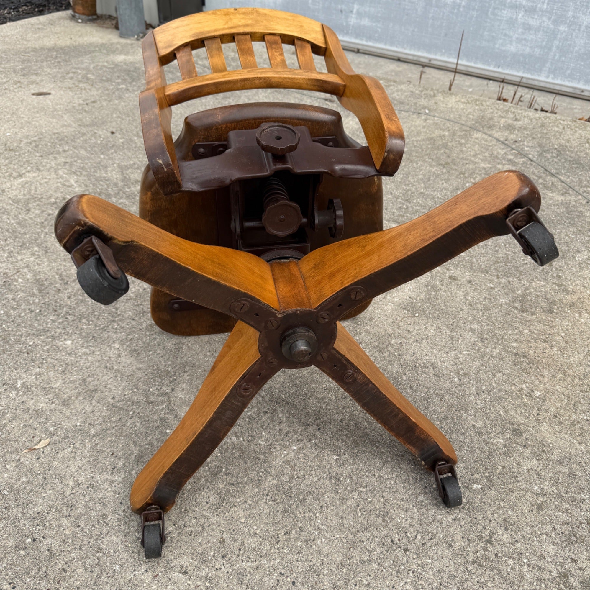 Antique Industrial Office Chair Wooden Excellent