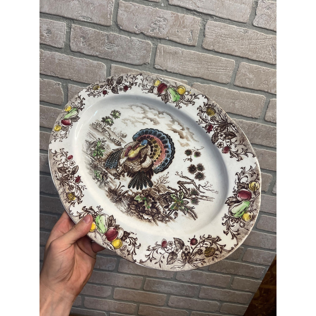 Vintage Turkey Thanksgiving Platter Transferware Made In Japan