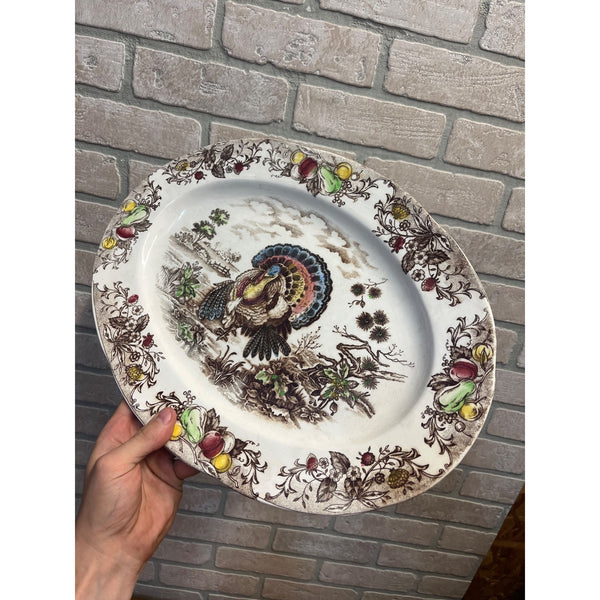 Vintage Turkey Thanksgiving Platter Transferware Made In Japan