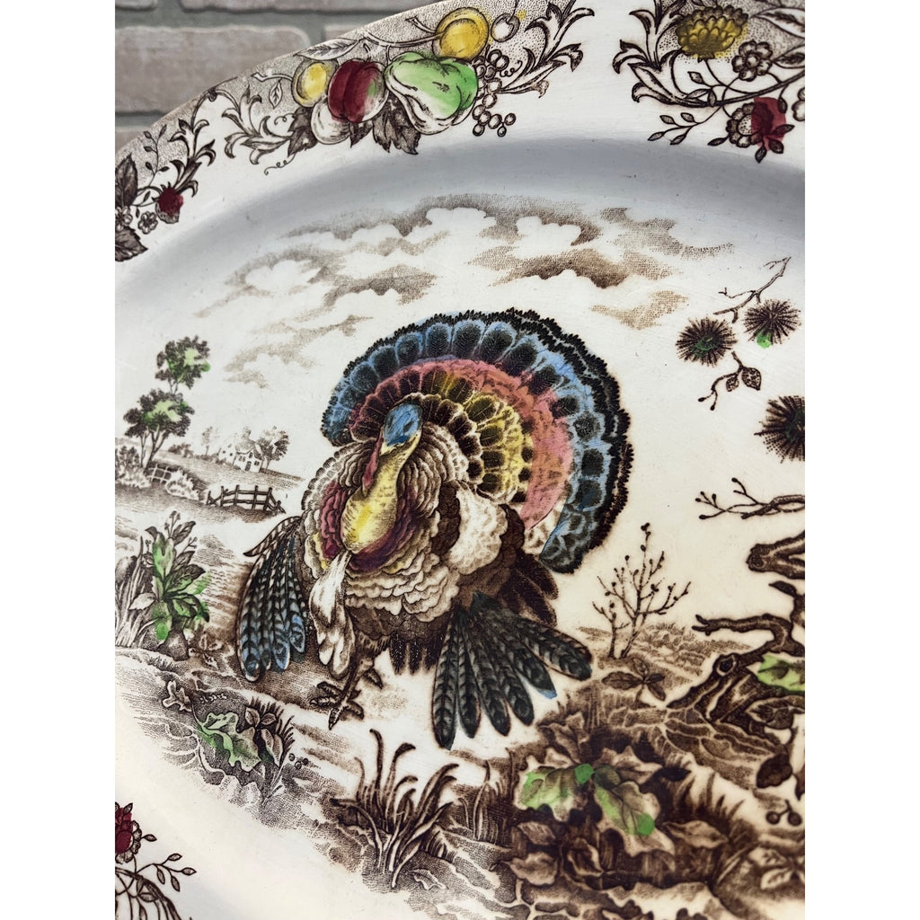 Vintage Turkey Thanksgiving Platter Transferware Made In Japan