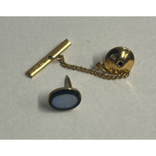 Antique Victorian Men's Opal Shirt Stud & Chain 14k Yellow Gold -- 0.69 g Grams
