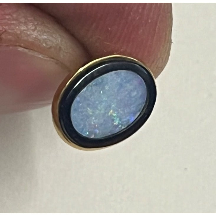 Antique Victorian Men's Opal Shirt Stud & Chain 14k Yellow Gold -- 0.69 g Grams
