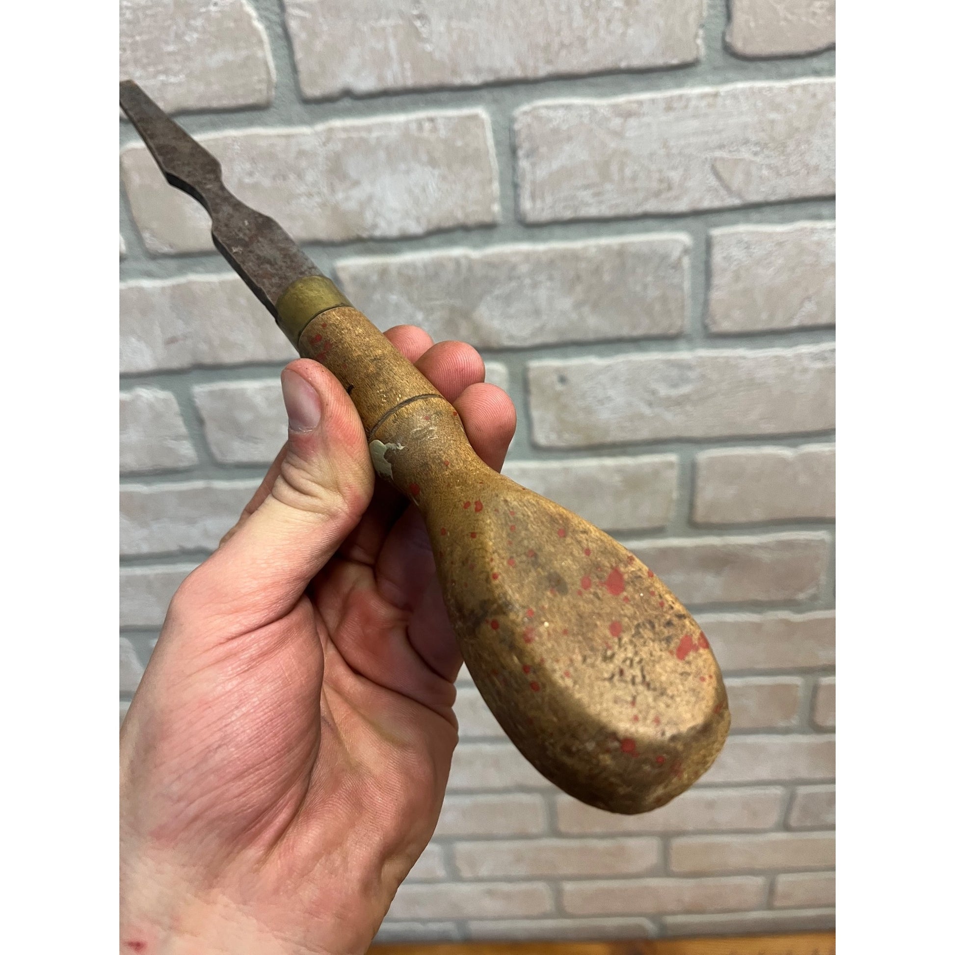 Antique Early Knapp & Cowles Cabinetmaker's Wood Screwdriver Brass Collar 11.5"