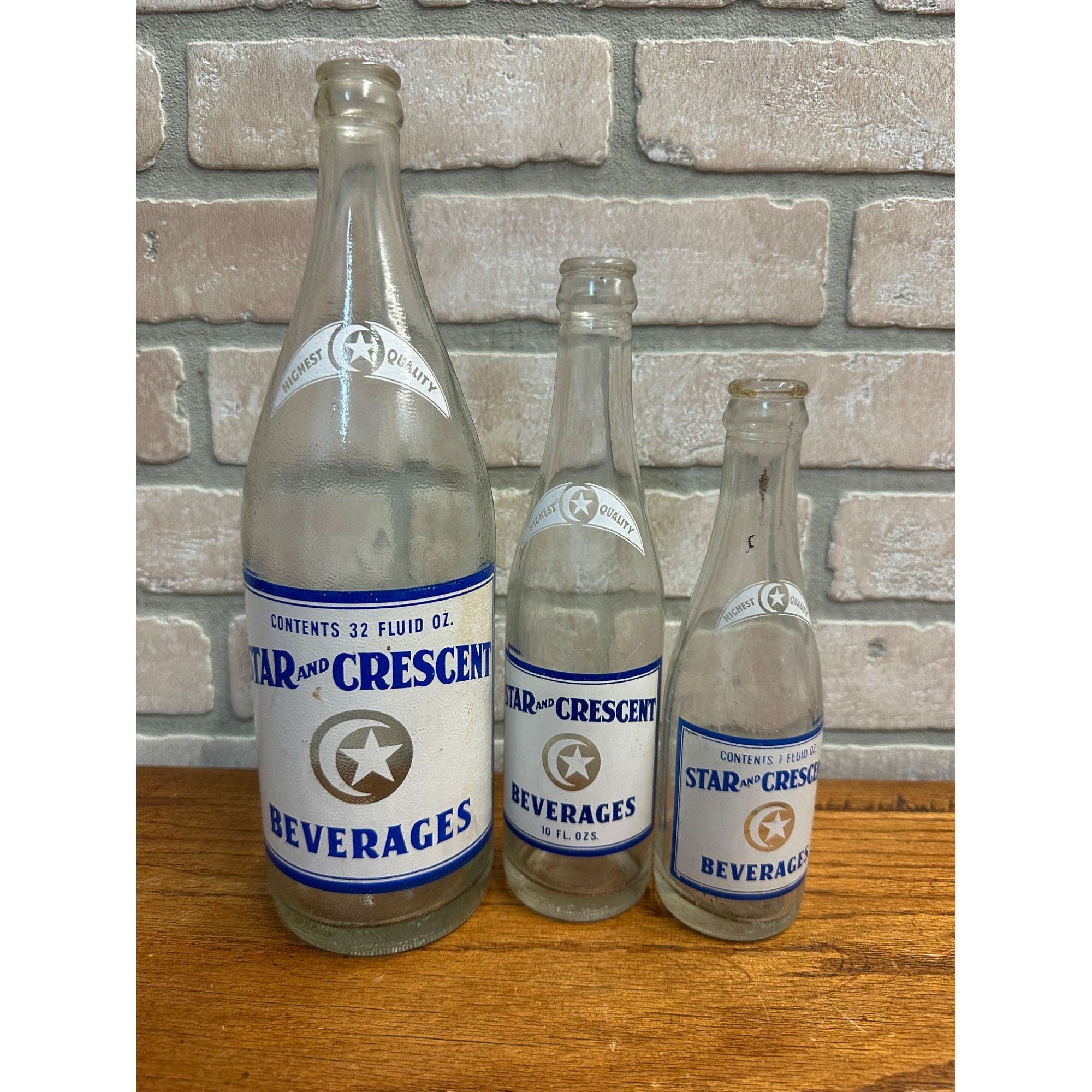 Vintage Star & Crescent Beverages Soda Bottles Lot (3) Waupun WI 32oz, 10oz, 7oz
