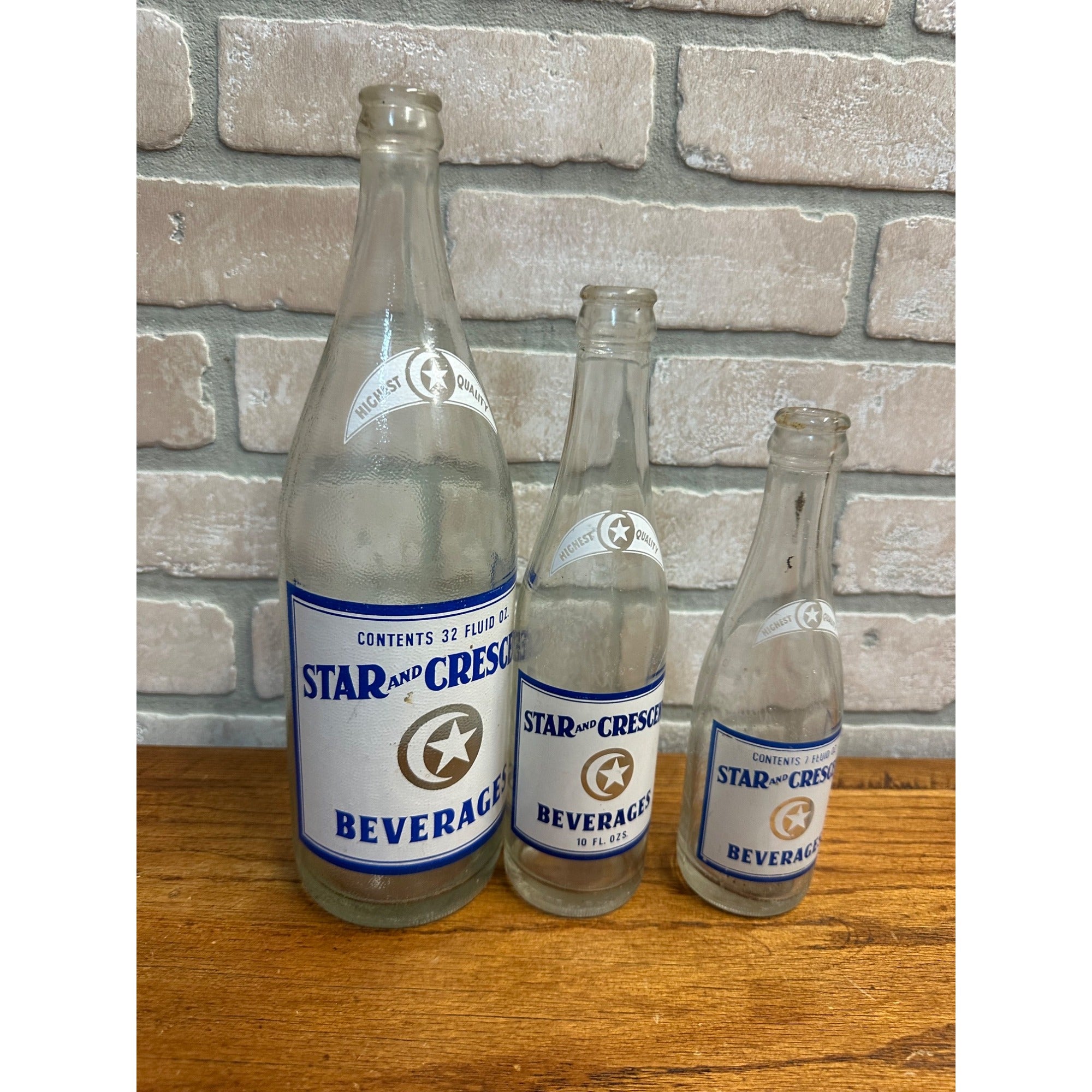 Vintage Star & Crescent Beverages Soda Bottles Lot (3) Waupun WI 32oz, 10oz, 7oz