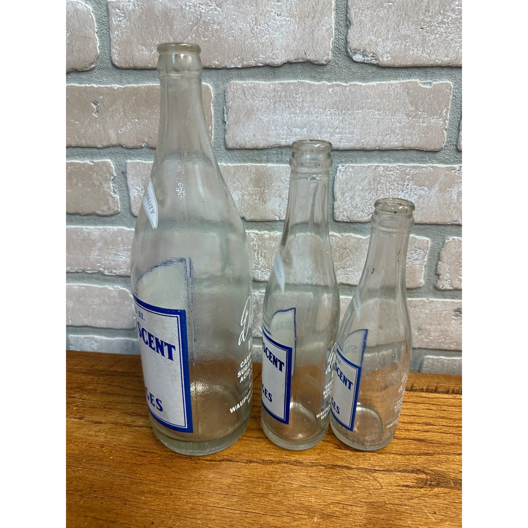 Vintage Star & Crescent Beverages Soda Bottles Lot (3) Waupun WI 32oz, 10oz, 7oz
