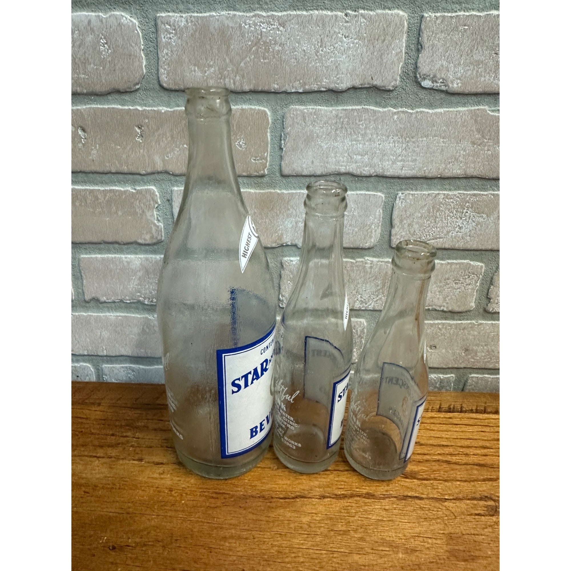 Vintage Star & Crescent Beverages Soda Bottles Lot (3) Waupun WI 32oz, 10oz, 7oz