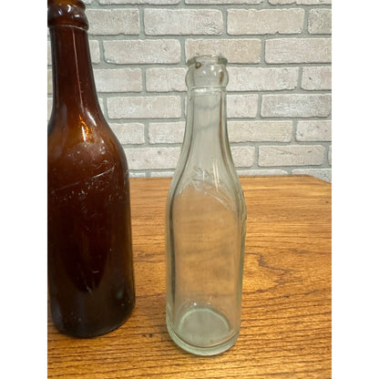 Vintage Schreier Amber + Clear Glass Beer Bottles Sheboygan Wisconsin Brewery WI