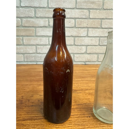 Vintage Schreier Amber + Clear Glass Beer Bottles Sheboygan Wisconsin Brewery WI