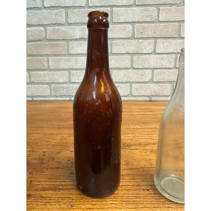 Vintage Schreier Amber + Clear Glass Beer Bottles Sheboygan Wisconsin Brewery WI