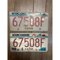 Vintage 2002  Wisconsin Embossed License Plate Red White Pair