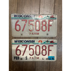 Vintage 2002  Wisconsin Embossed License Plate Red White Pair