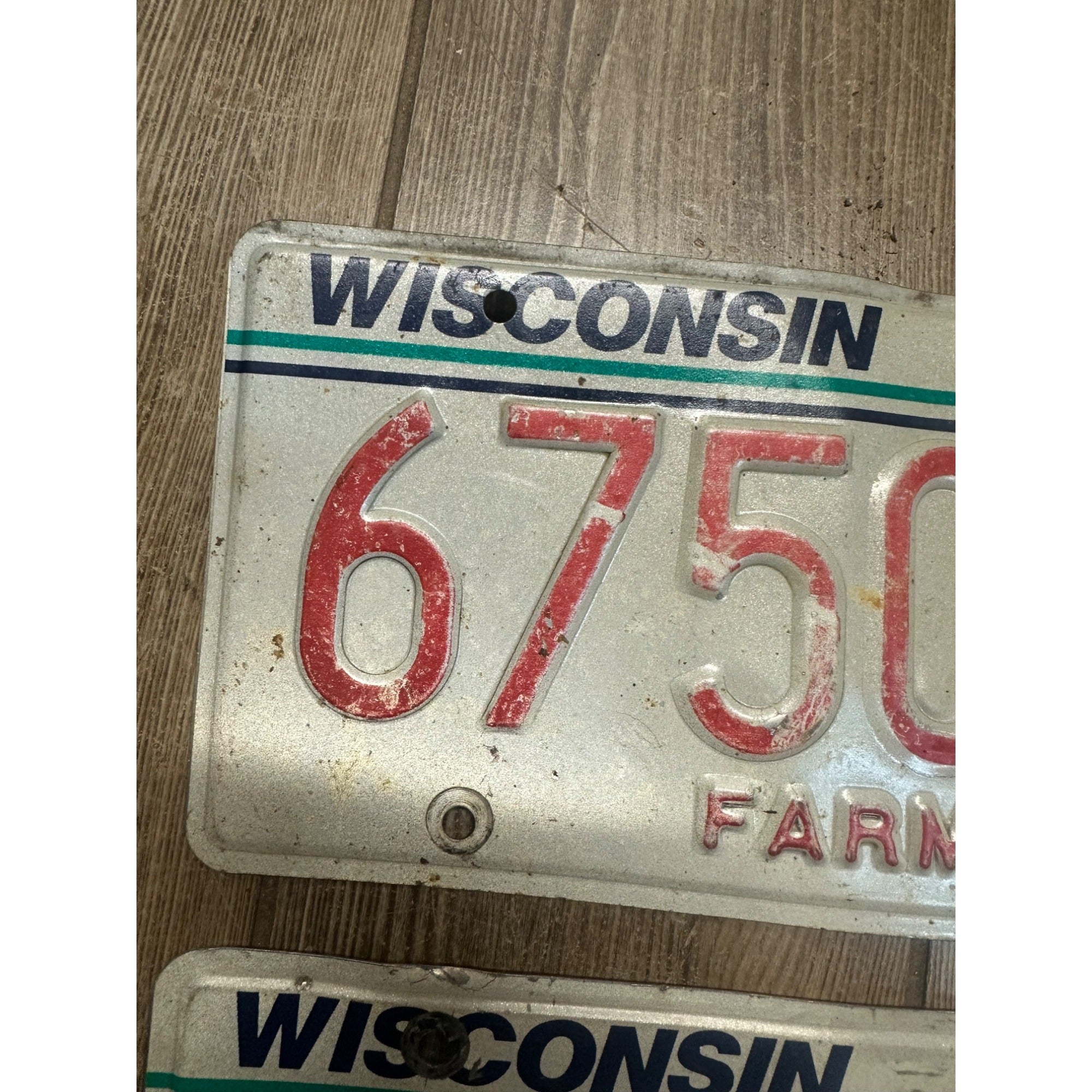 Vintage 2002  Wisconsin Embossed License Plate Red White Pair
