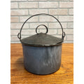 Antique Primitive Grey Graniteware Enamelware Lidded Lunch Pail Berry Bucket Farmhouse Kitchen Decor