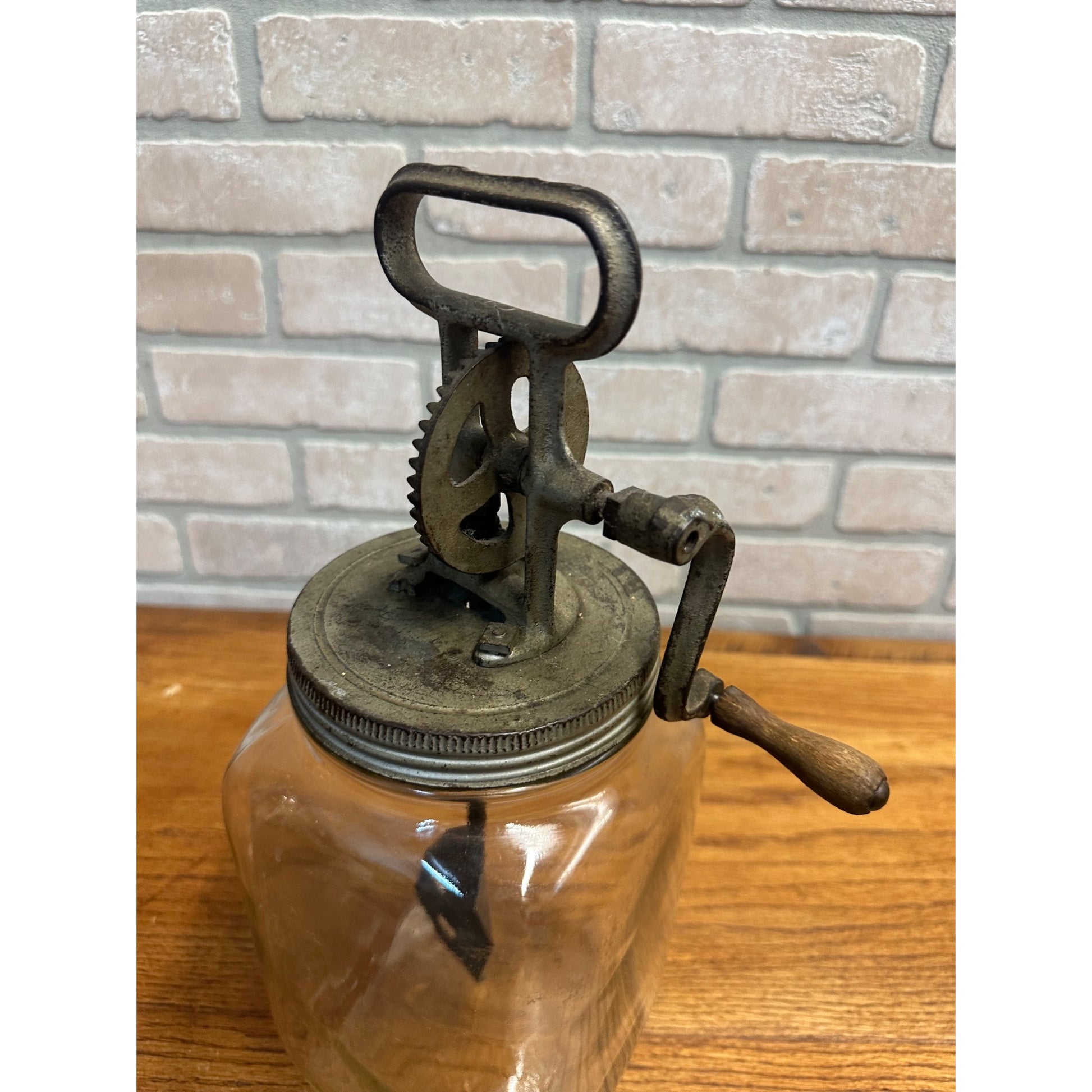 Antique Primitive Hand Crank Glass Butter Churn - 1 One Gallon - Farmhouse