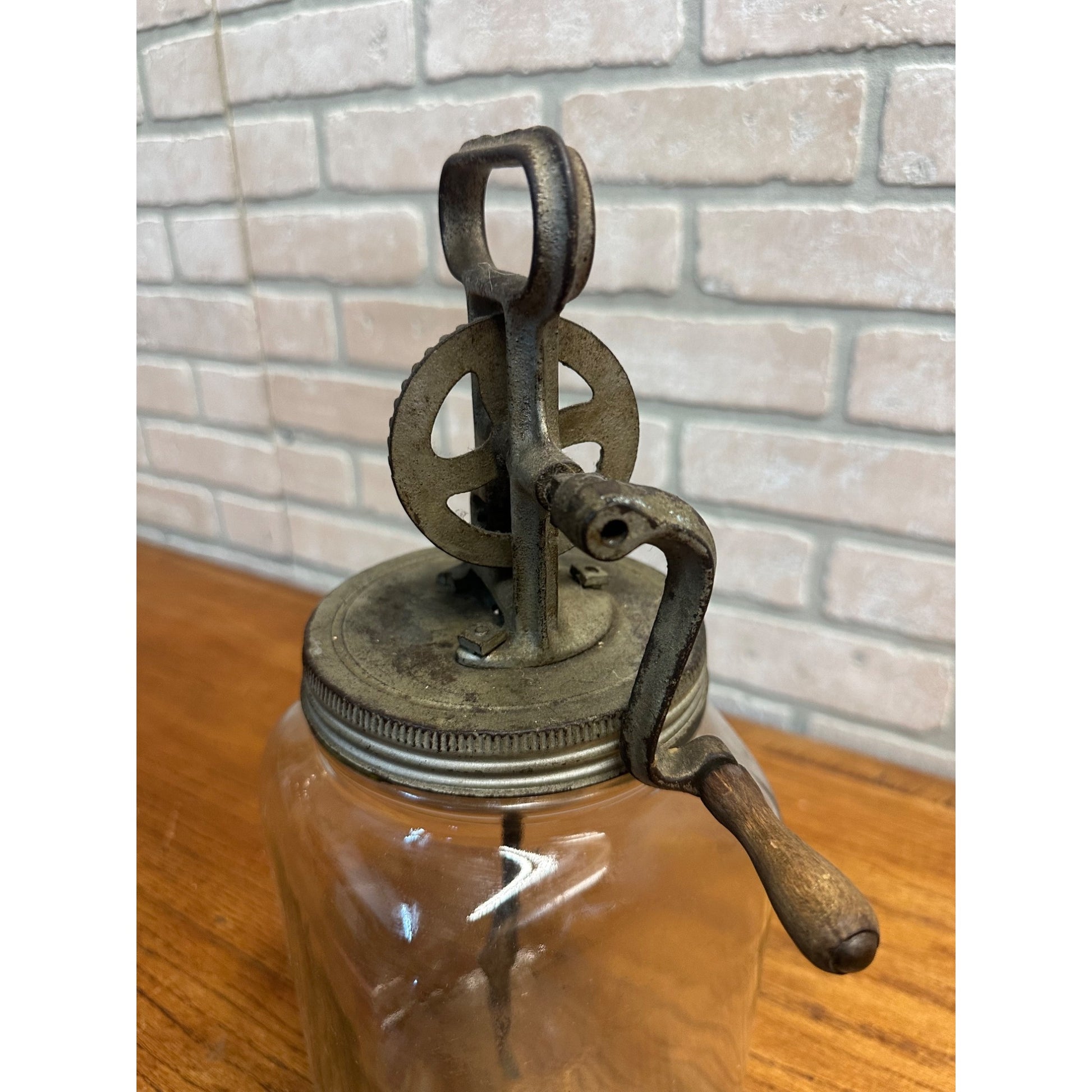 Antique Primitive Hand Crank Glass Butter Churn - 1 One Gallon - Farmhouse