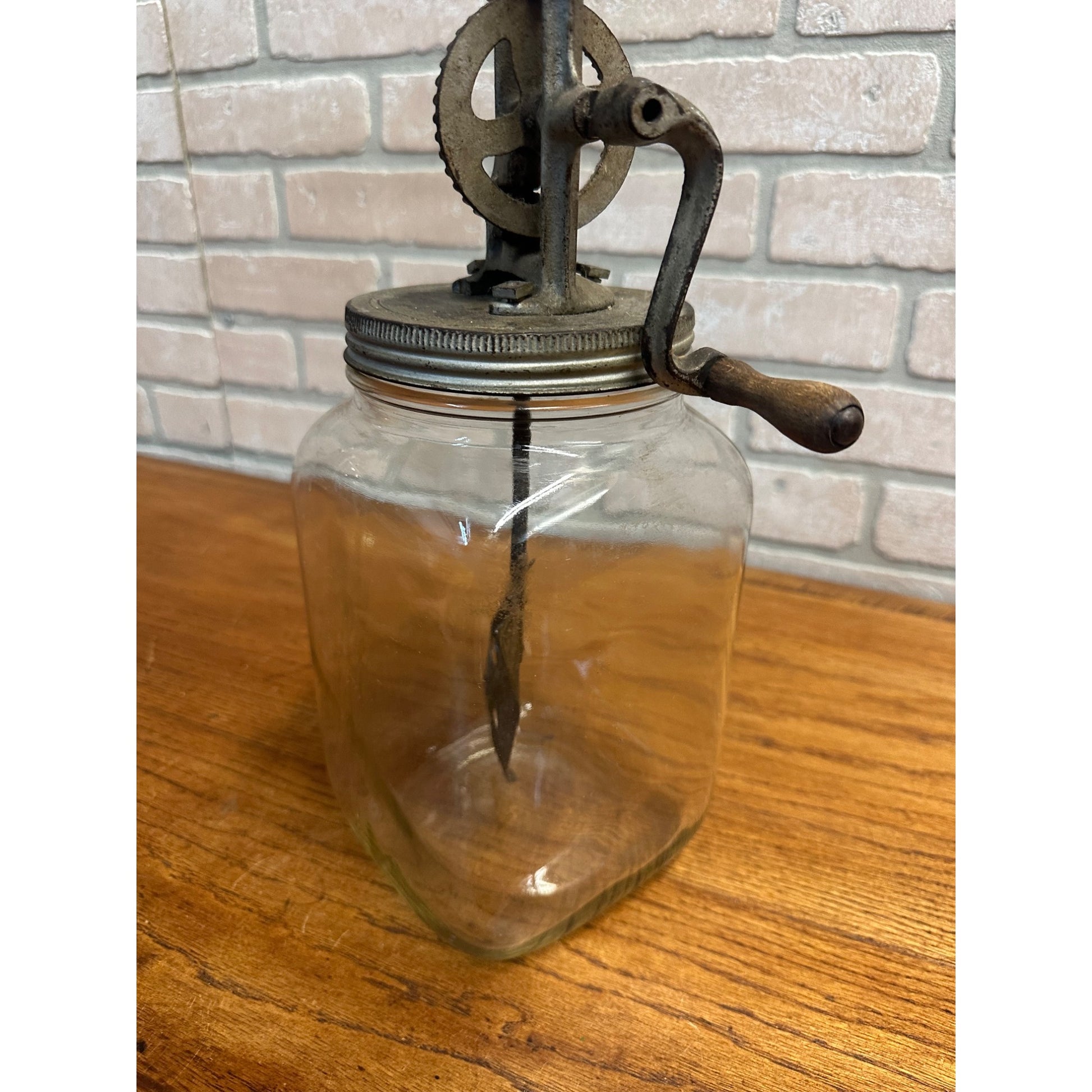 Antique Primitive Hand Crank Glass Butter Churn - 1 One Gallon - Farmhouse