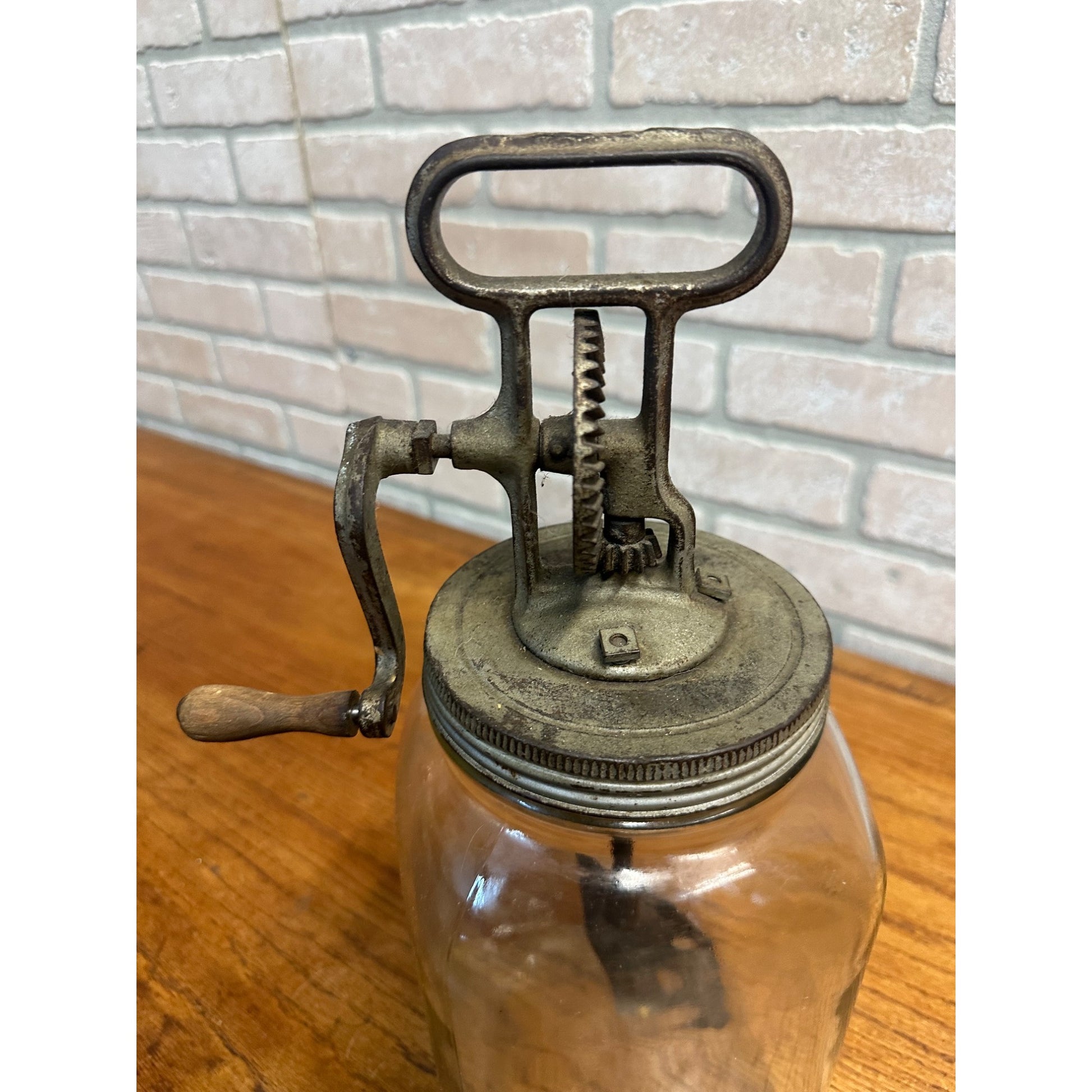 Antique Primitive Hand Crank Glass Butter Churn - 1 One Gallon - Farmhouse