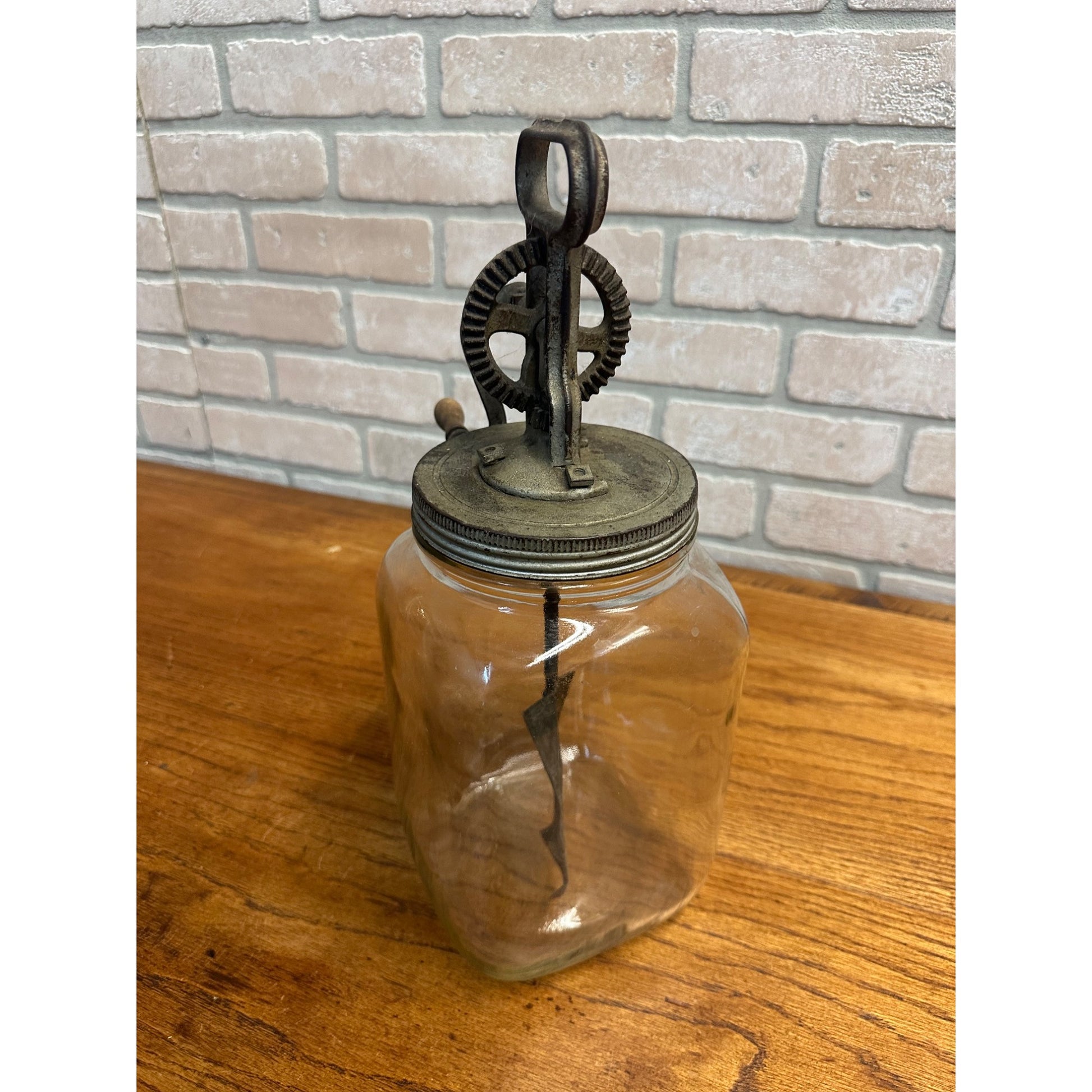 Antique Primitive Hand Crank Glass Butter Churn - 1 One Gallon - Farmhouse