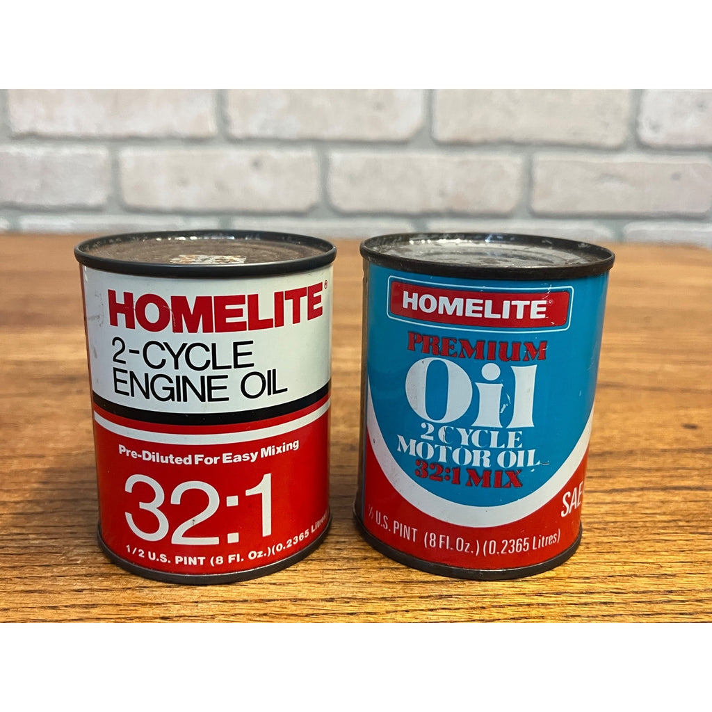 Vintage Homelite Premium 2-Cycle Motor Oil and 2-Cycle Engine Oil Half-Pint Tin Can Set SAE 40 Charlotte, North Carolina