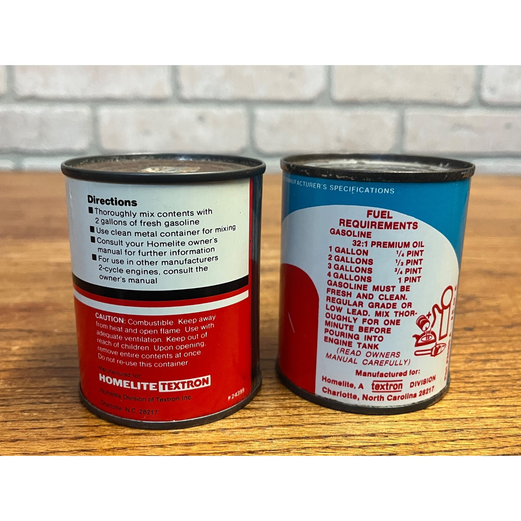 Vintage Homelite Premium 2-Cycle Motor Oil and 2-Cycle Engine Oil Half-Pint Tin Can Set SAE 40 Charlotte, North Carolina