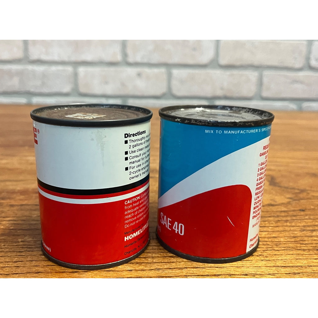 Vintage Homelite Premium 2-Cycle Motor Oil and 2-Cycle Engine Oil Half-Pint Tin Can Set SAE 40 Charlotte, North Carolina