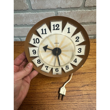 Vintage Retro Mid Century Sunbeam 7" Electric Plastic Kitchen Wall Clock Brown