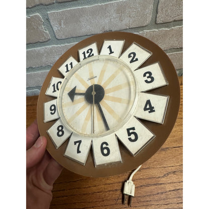 Vintage Retro Mid Century Sunbeam 7" Electric Plastic Kitchen Wall Clock Brown