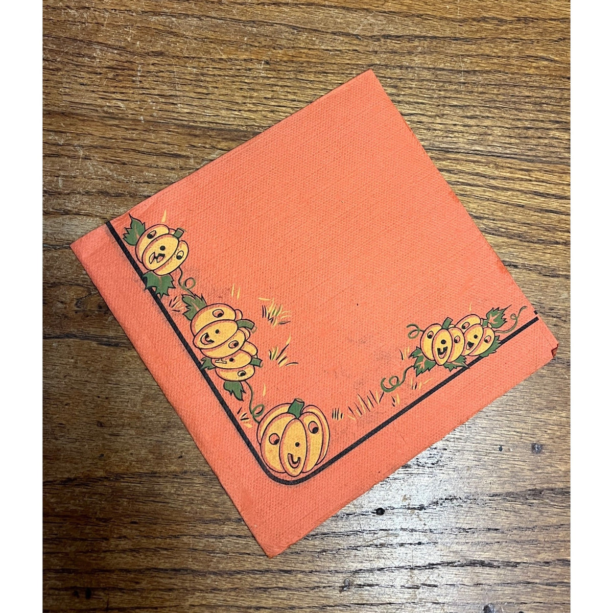 Vintage 1930s Halloween Dennison Crepe Paper Napkin Scarecrow Chasing Black Cat