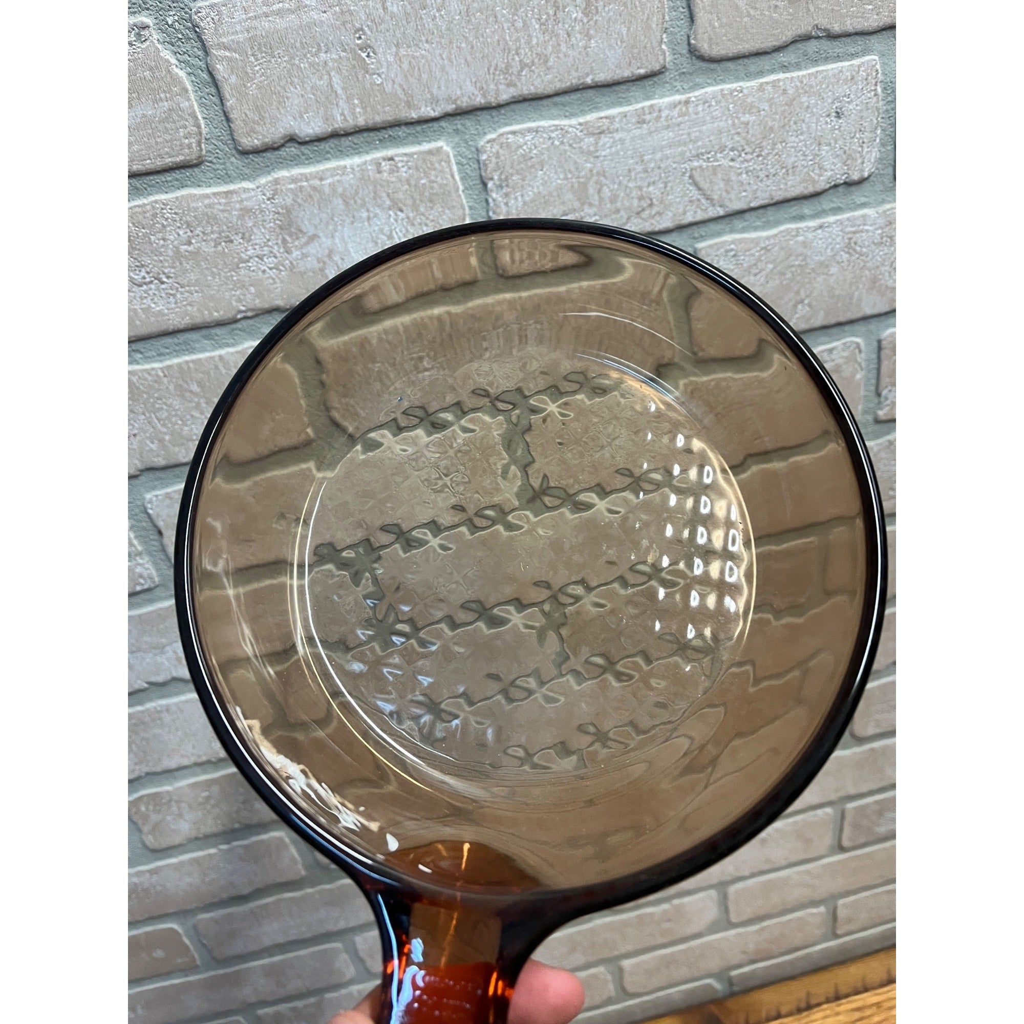 Corning Ware Vision 7 Inch Waffle Bottom Frying Pan Skillet Amber Glass FRANCE