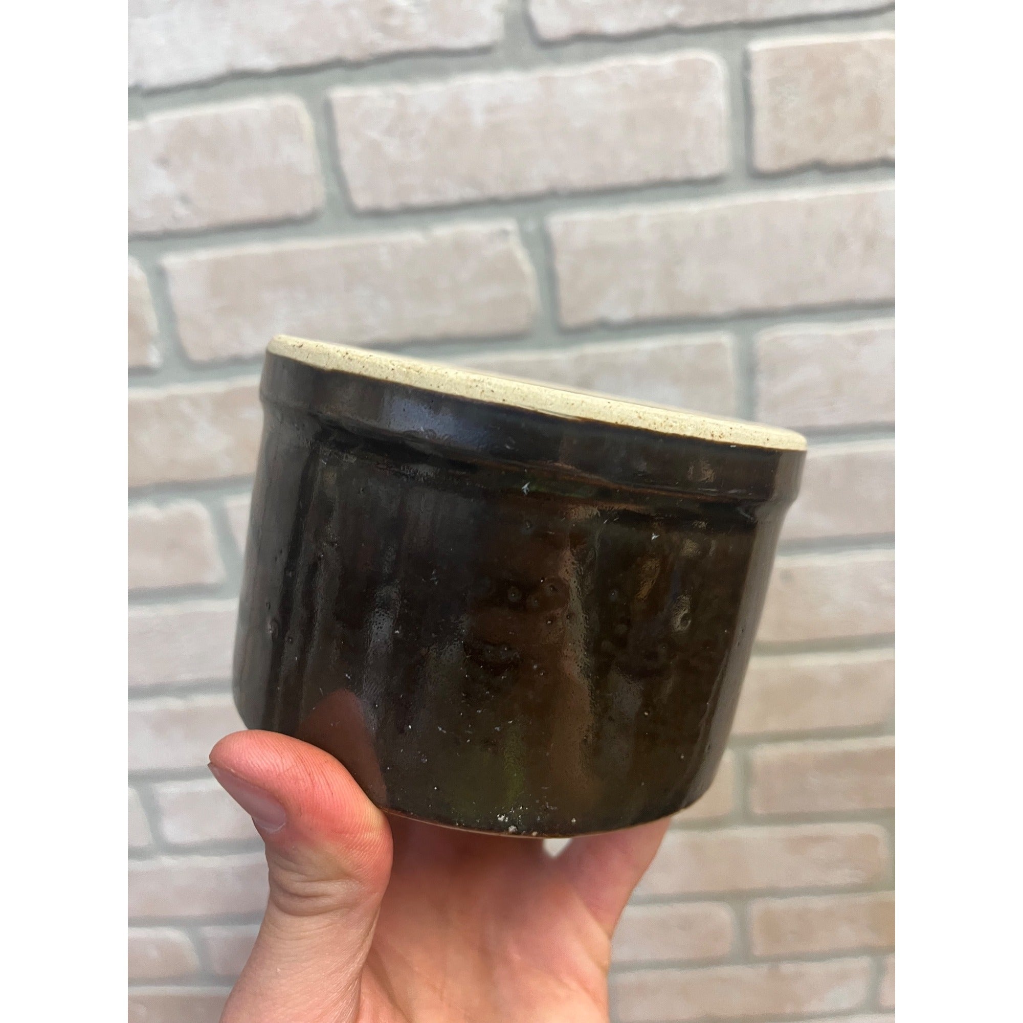 Vintage Ashley Dairy Co. 1lb Stoneware Butter Crock Albany Brown Battle Creek MI
