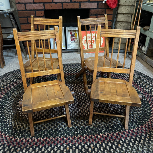 Set of 4 Antique Primtive Childrens Folding Wooden Slat Chairs