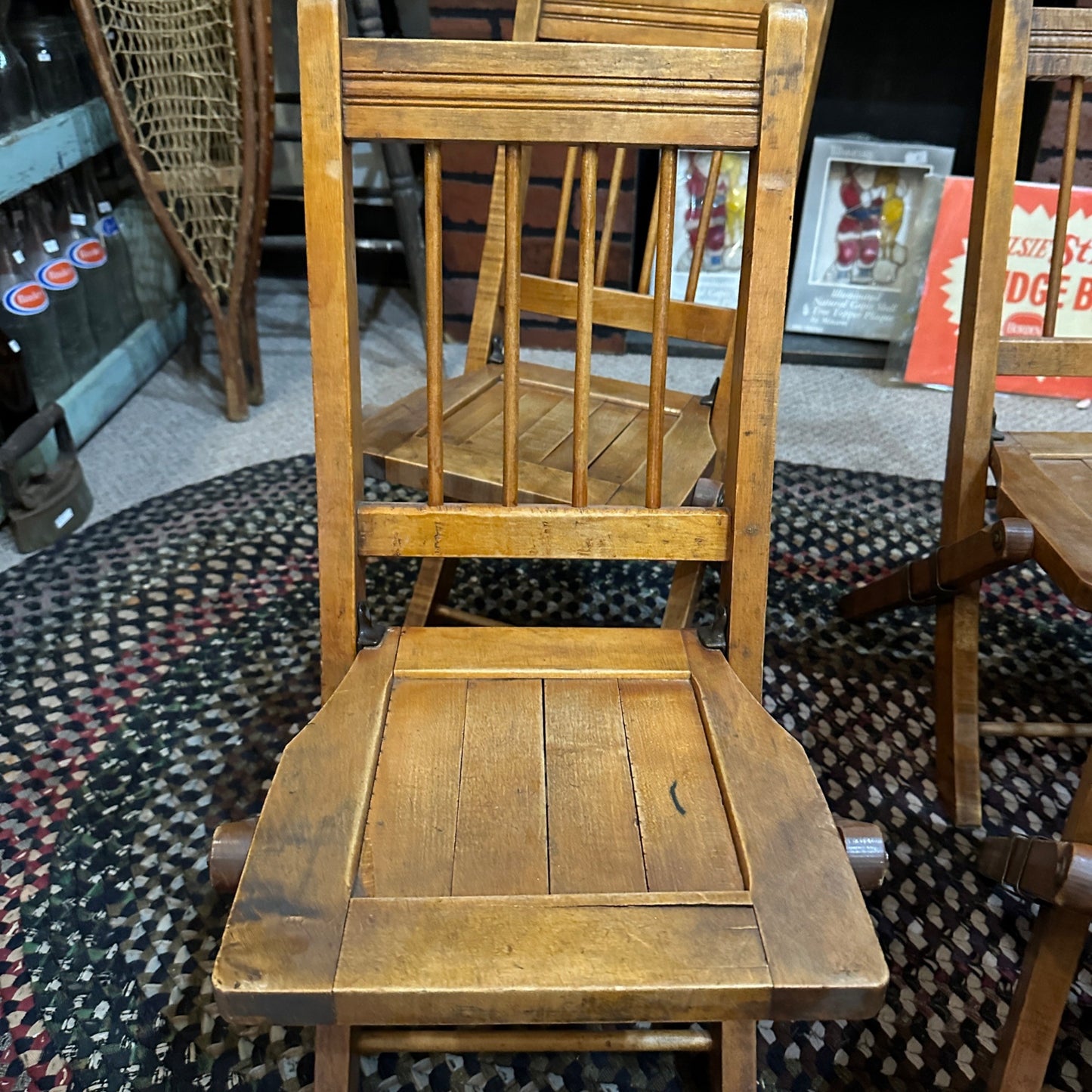 Set of 4 Antique Primtive Childrens Folding Wooden Slat Chairs