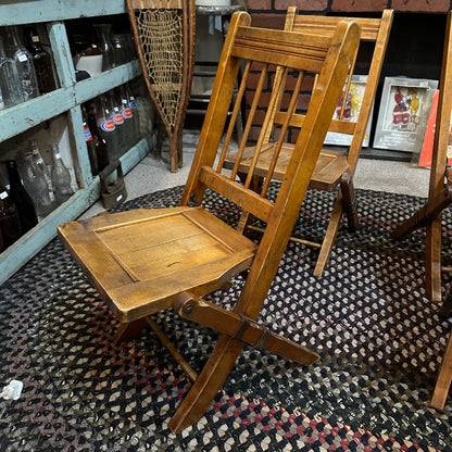 Set of 4 Antique Primtive Childrens Folding Wooden Slat Chairs